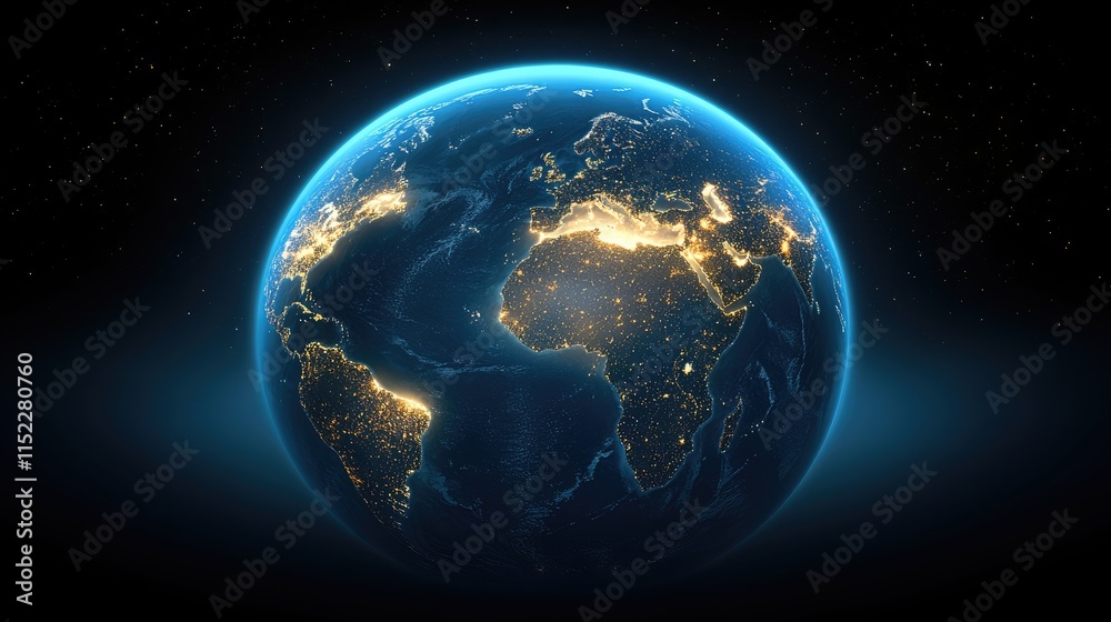 Fototapeta premium Cities across India light up in a shimmering display from the perspective of outer space against a dark backdrop
