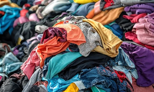 A Massive Pile of Colorful Used Clothing Ready for Recycling or Donation photo