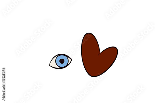 Eye looking at heart missing you icon cartoon illustration 