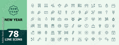 New Year icon. Contains related to firework, winter, celebration, birthday, party, new. Pixel perfect. Happy New Year icon set. Minimalist vector illustration in modern line style.