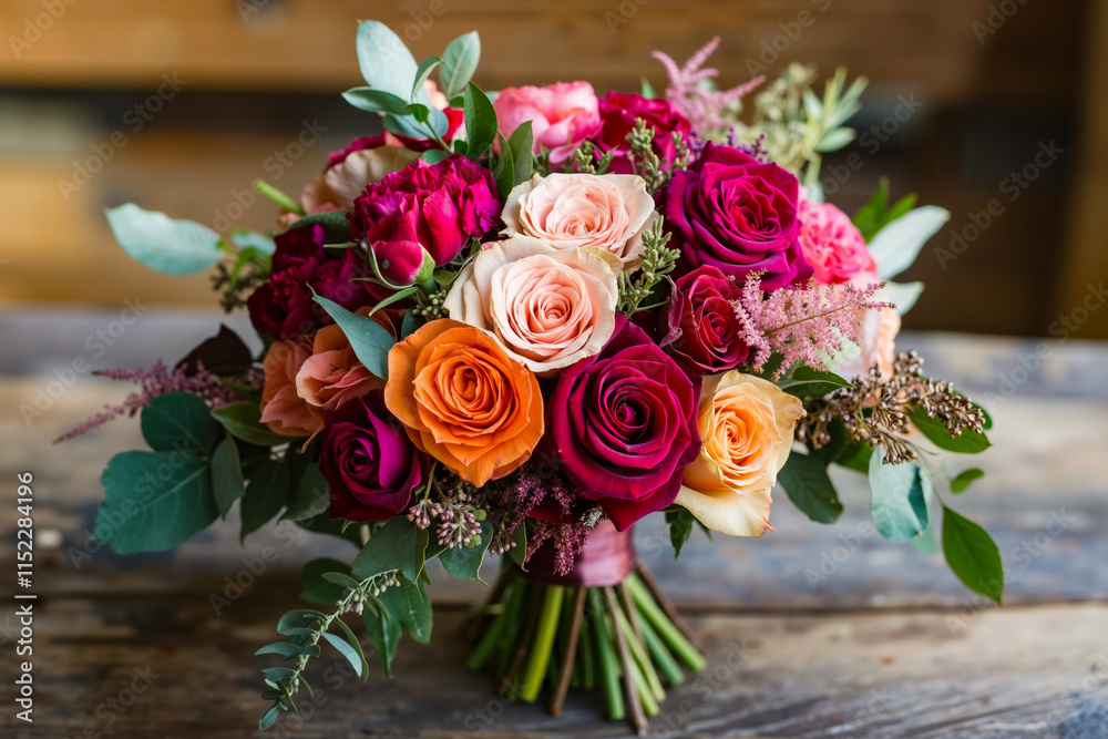 Obraz premium A bouquet of flowers sitting on top of a wooden table