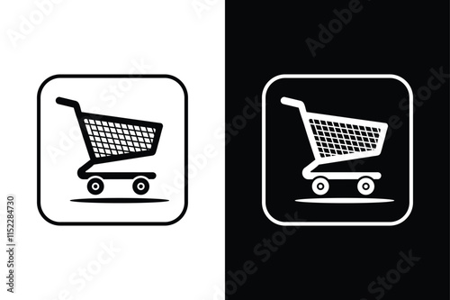 Download Shopping Trolley Silhouette Vectors icon High Quality Black And White.