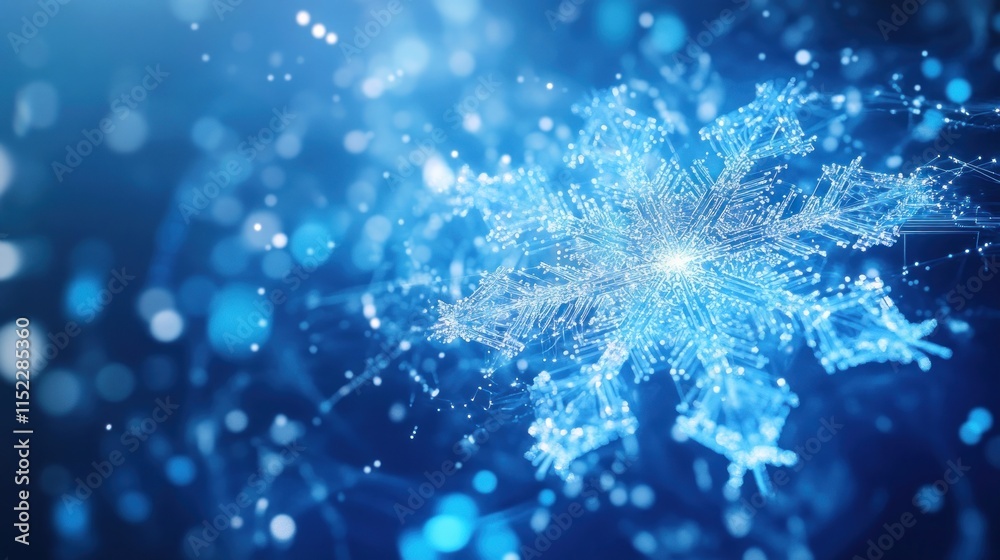 Abstract blue digital snowflake with glowing particles. Abstract blue digital snowflake with glowing particles.