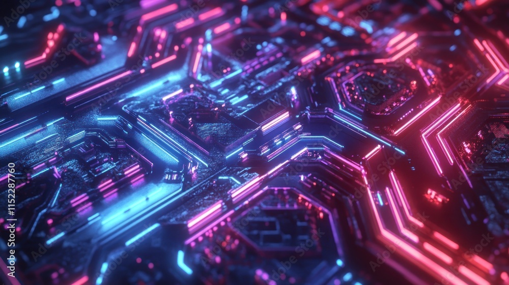 Abstract neon pink and blue glowing circuit board lines, technology background. Abstract neon pink and blue glowing circuit board lines, technology background.
