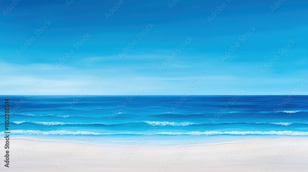 Tranquil Beach Scene with Gentle Waves and Clear Blue Skies Over a Sandy Shoreline at Sunrise Tranquil Beach Scene with Gentle Waves and Clear Blue Skies Over a Sandy Shoreline at Sunrise
