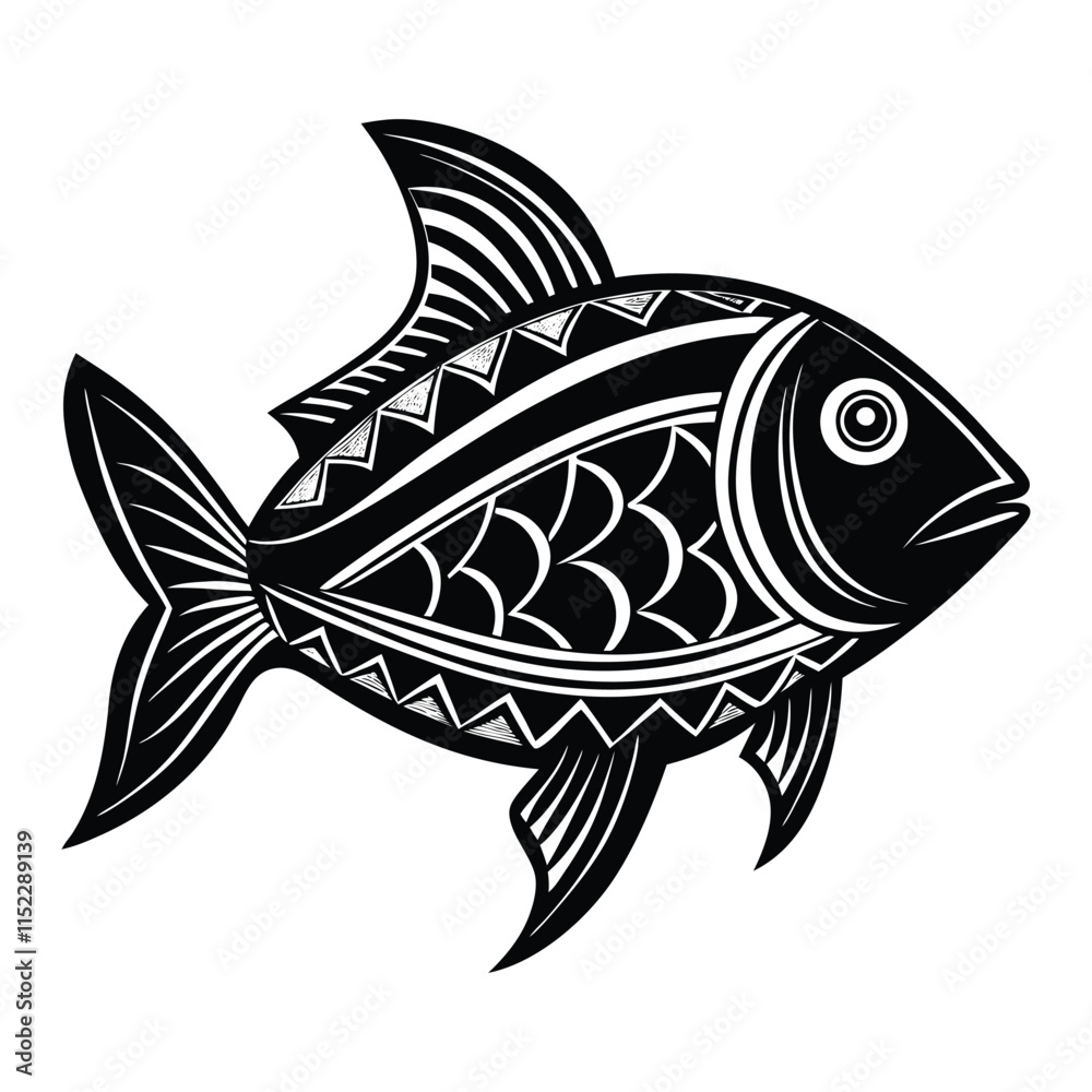 Fototapeta premium A fish outlined silhouette with tribal patterns
