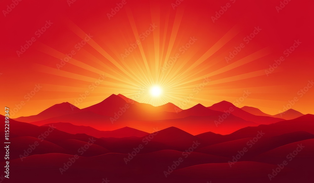 Red background with sun rays, vector illustration, flat design, red color, red tone, red gradient, simple style, vector graphics, flat colors, flat viewing angle, simple background, no shadows, no lig Red background with sun rays, vector illustration, flat design, red color, red tone, red gradient, simple style, vector graphics, flat colors, flat viewing angle, simple background, no shadows, no lig