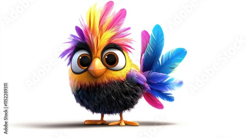 Colorful cartoon bird character whimsical design digital art vibrant background playful concept