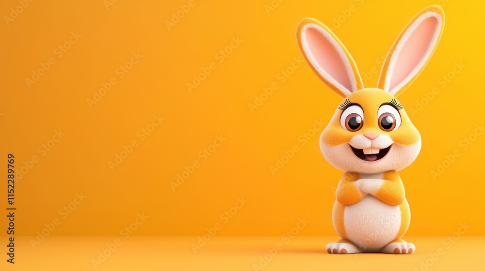Cheerful rabbit character in a playful environment - bright yellow digital art close-up Cheerful rabbit character in a playful environment - bright yellow digital art close-up
