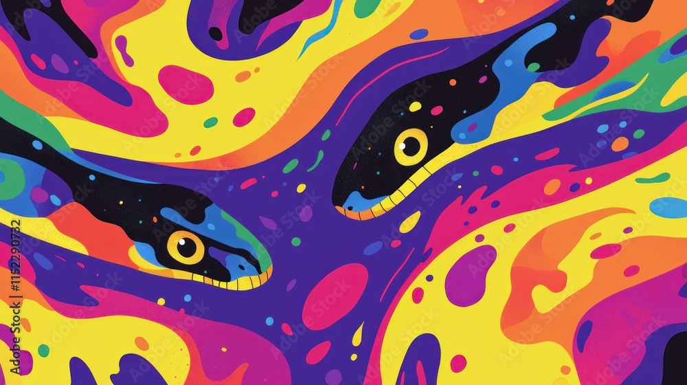 Colorful abstract snakes entwined vibrant patterns digital art artistic environment close-up view Colorful abstract snakes entwined vibrant patterns digital art artistic environment close-up view