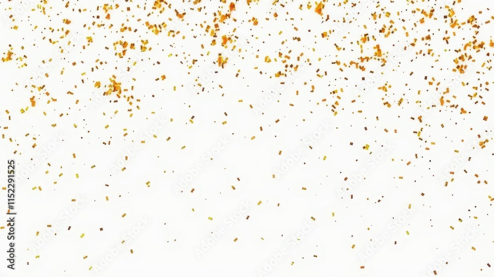Golden confetti bursts across a pristine white backdrop, shimmering brightly, vibrant, backdrop Golden confetti bursts across a pristine white backdrop, shimmering brightly, vibrant, backdrop