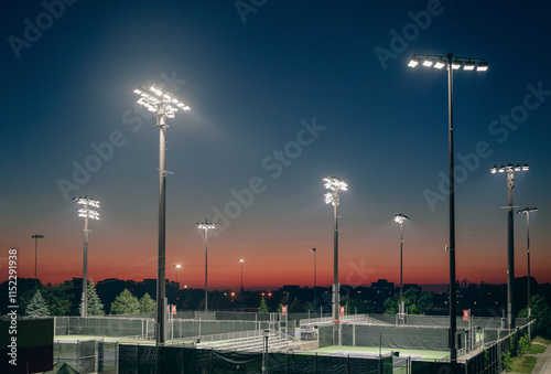 tall lamp post in a park outdoor on a clear evening day of summer 