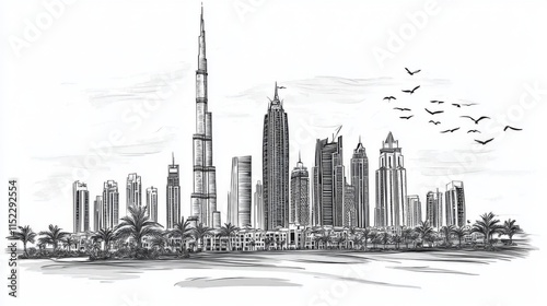Stunning vector illustration of Dubai's iconic city skyline.