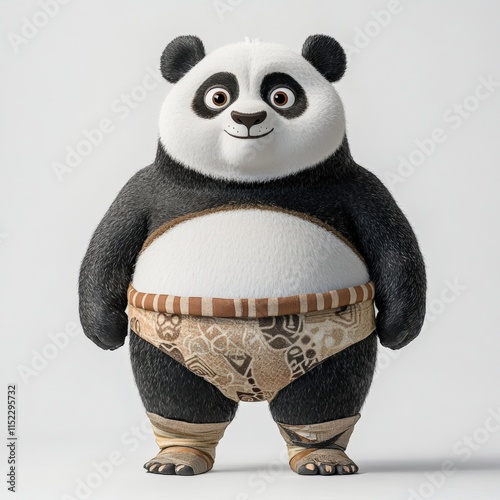 a cartoon panda character standing on a plain background photo