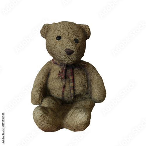 3D rendered old teddy bear toy isolated on transparent background
