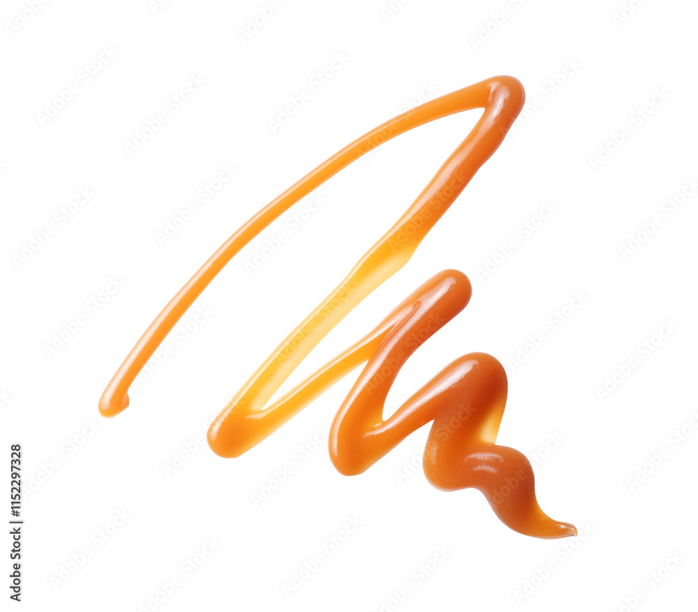 Fototapeta premium Pattern drawn with melted caramel close up isolated on a white background