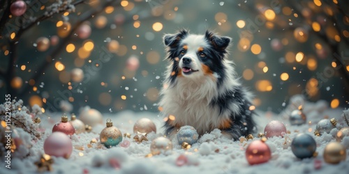 Festive dog portrait in snowy wonderland