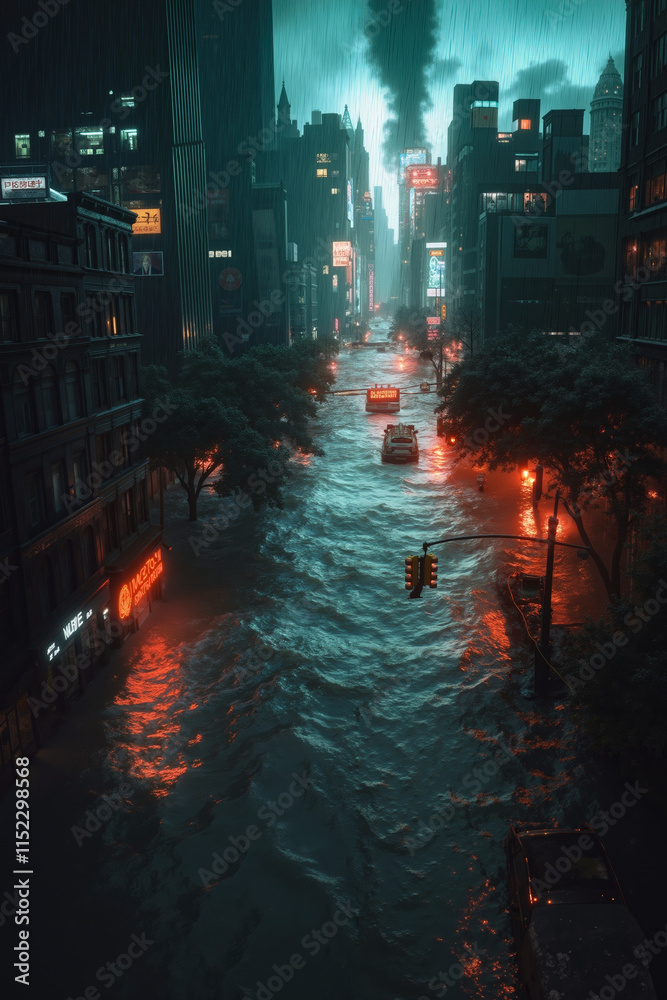 Obraz premium A city street filled with lots of water and traffic lights