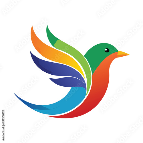 Color Burst Bird: A vibrant and dynamic logo of a bird in full flight. Its wings are a riot of rainbow hues, with the image exuding an air of freedom, positivity, and movement.