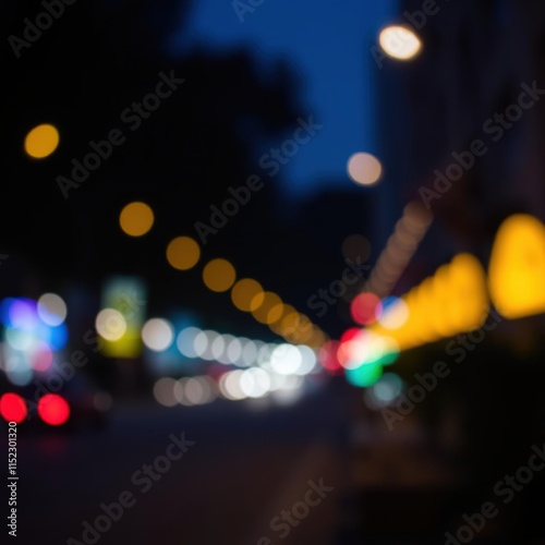 bokeh blue of  Night city street lights bokeh backgroundlights blurred bokeh background for your design vintage or retro color  abstract bokeh light background bright   emotional harmonious vignette  photo
