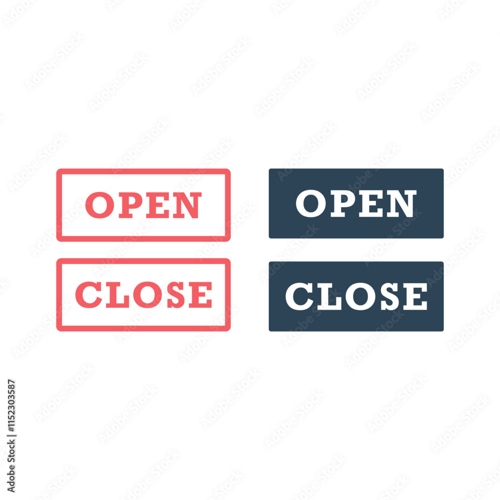 Open or closed in signboard on transparent background. Vector icons set. Open or closed in signboard on transparent background. Vector icons set.