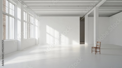 Big, white loft space with stylish wooden furniture