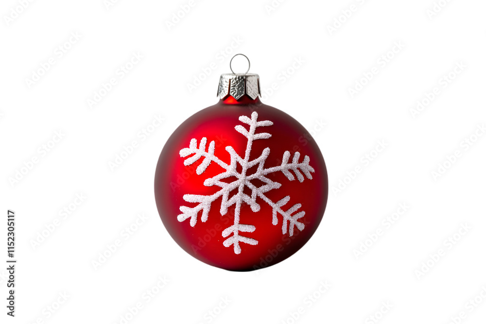 Bright red Christmas ornament featuring a white snowflake design set against a transparent background, perfect for festive decorations during the holiday season Bright red Christmas ornament featuring a white snowflake design set against a transparent background, perfect for festive decorations during the holiday season