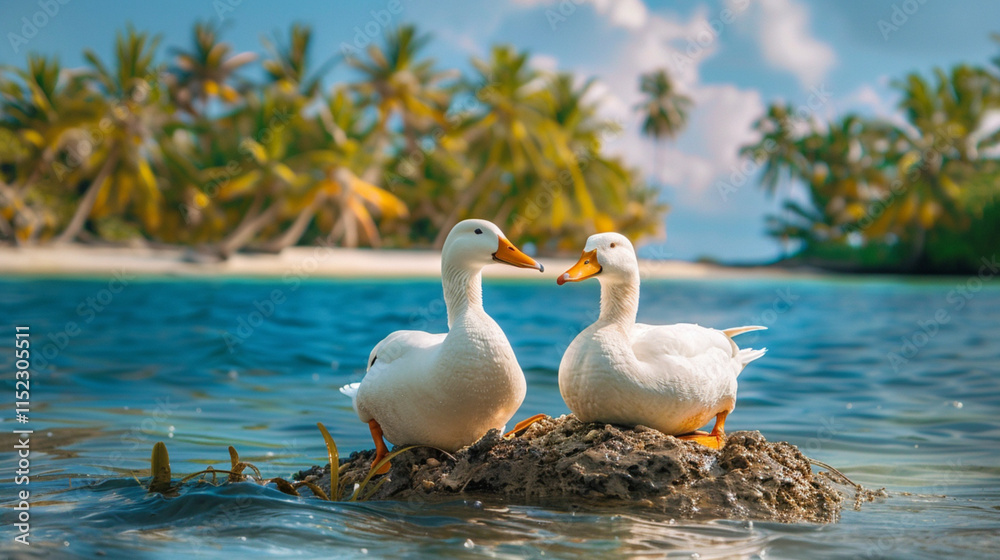 Obraz premium two ducks on the beach