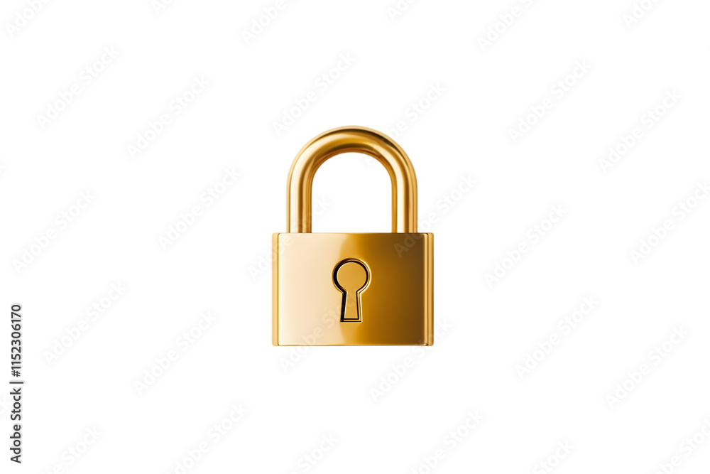 Golden padlock on a transparent background representing security, protection, and confidentiality in digital and physical spaces Golden padlock on a transparent background representing security, protection, and confidentiality in digital and physical spaces