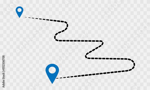 Route icon between two points with dotted path and location pin. Location pointer continuous one line drawing. GPS navigation line route mark. eps 10