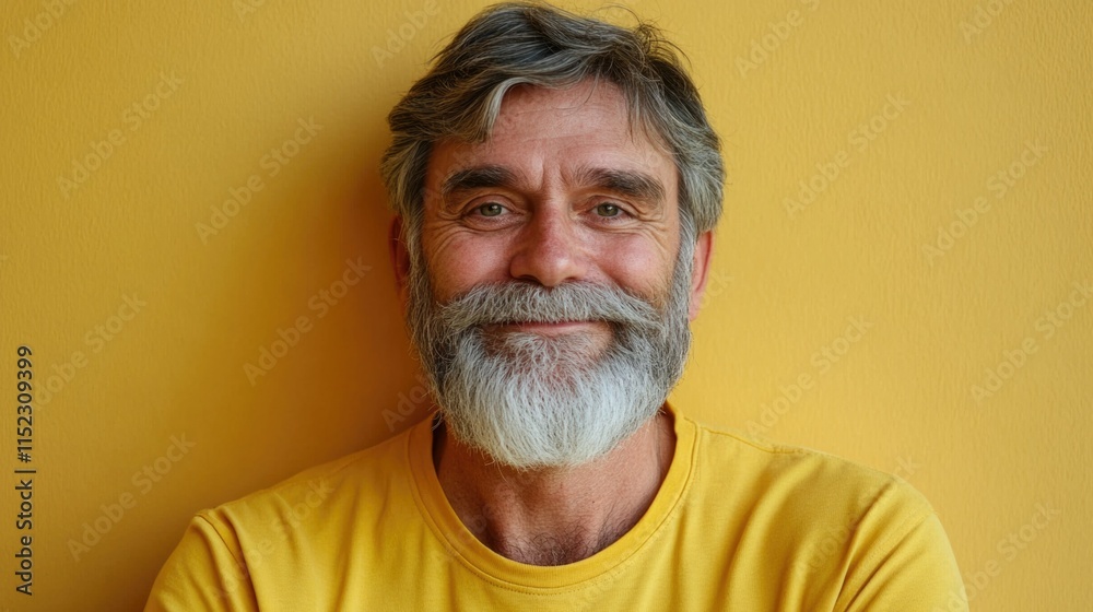 Happy Man Smiling with Yellow Wall Happy Man Smiling with Yellow Wall