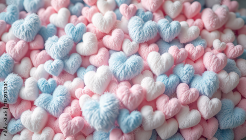 A lively pattern of pastel-colored heart shapes in pink, blue, and white hues, creating a cheerful and romantic backdrop. Ideal for Valentine's Day or anniversary designs. A lively pattern of pastel-colored heart shapes in pink, blue, and white hues, creating a cheerful and romantic backdrop. Ideal for Valentine's Day or anniversary designs.