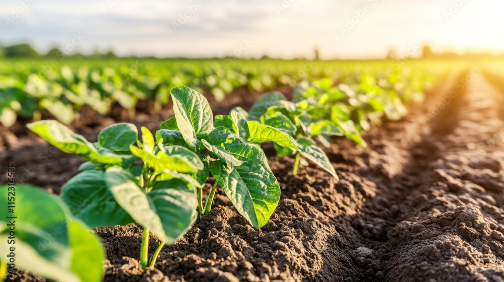Organic Agriculture with Morning Light Over Crops Organic Agriculture with Morning Light Over Crops