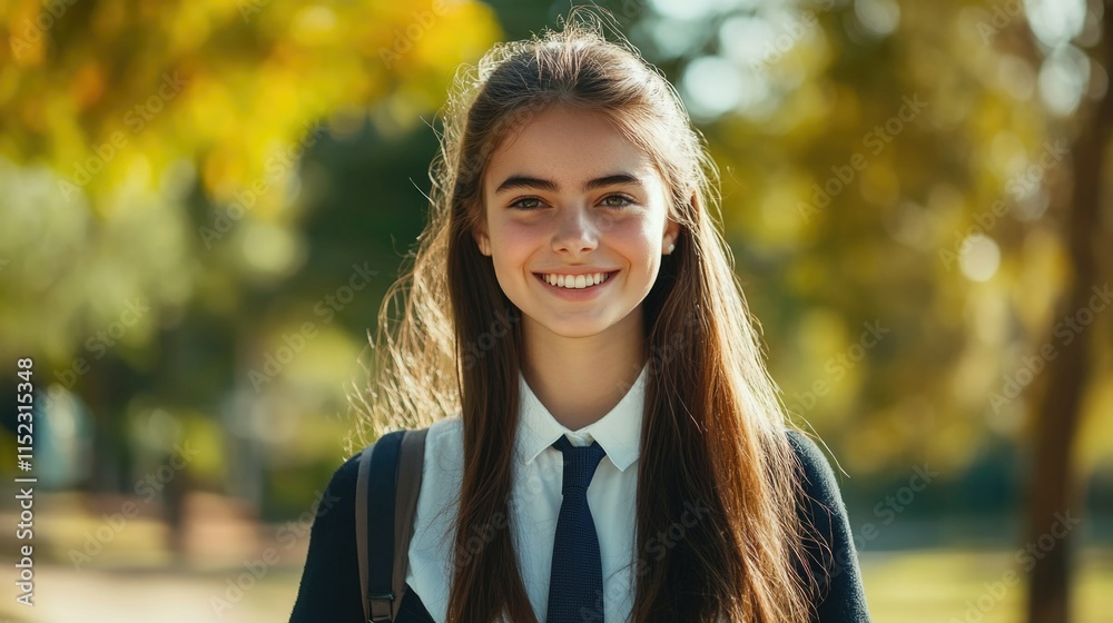 Girl in School Uniform Smiling at Camera Girl in School Uniform Smiling at Camera