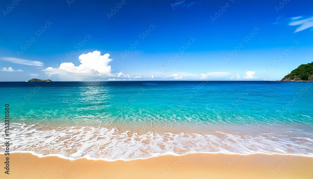Fototapeta premium Crystal clear beach water and blue ocean waves, perfect for a summer holiday getaway.