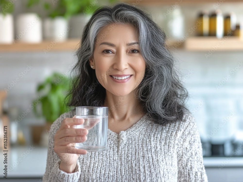 Female Asian Chef Holding a Glass of Water Female Asian Chef Holding a Glass of Water