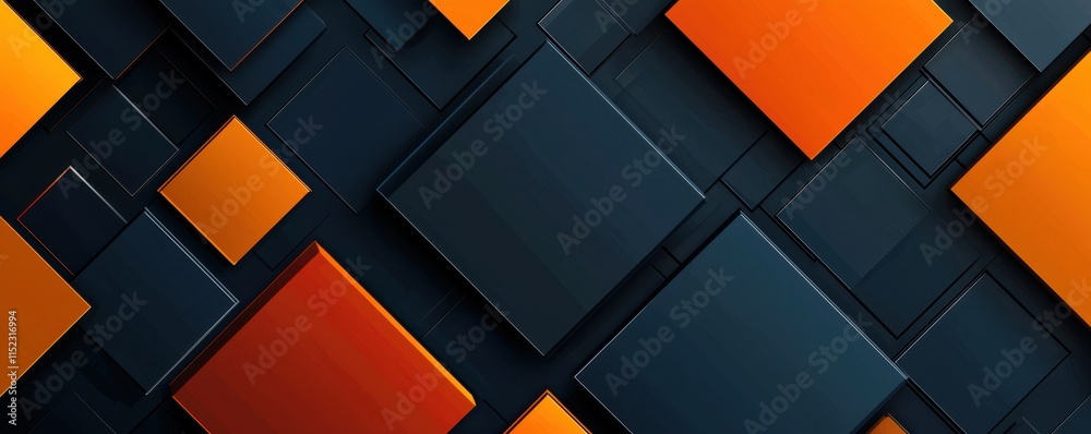 Abstract geometric background with orange and dark blue squares