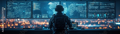 Military operations command center urban environment digital analysis nighttime surveillance tactical strategy