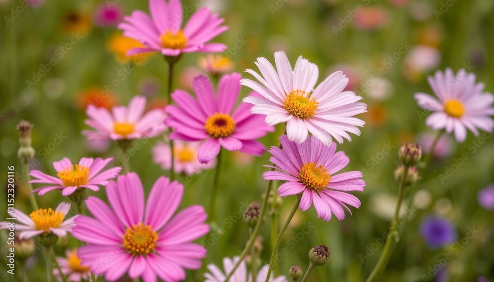 Fototapeta premium charming pink and white daisies blooming in a vibrant flower field