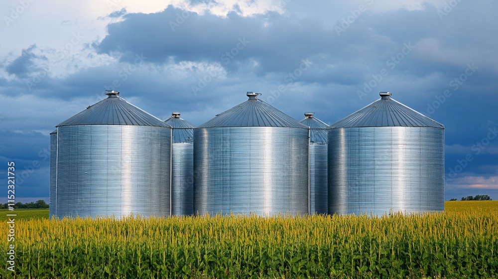 Silos in a Field with Overcast Natural Lighting Silos in a Field with Overcast Natural Lighting