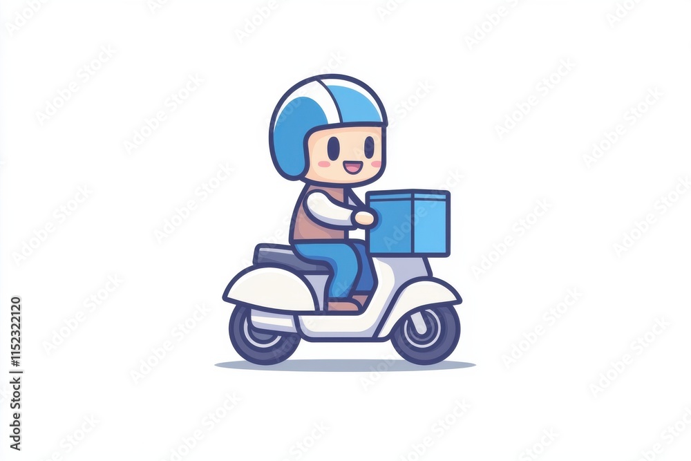 Cartoon delivery person riding a scooter with a package Cartoon delivery person riding a scooter with a package