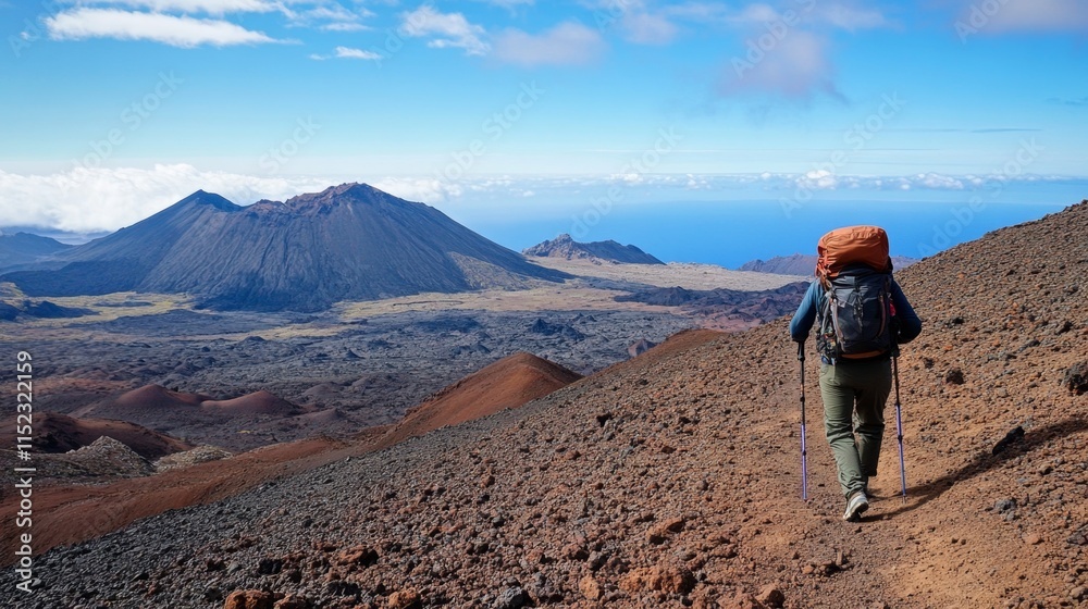 Hiking adventure in haleakala national park stunning landscape outdoor activity mountain view nature exploration