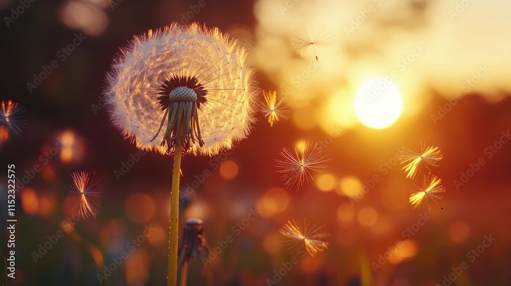 Fototapeta premium Radiant Sunset Field of Dandelions