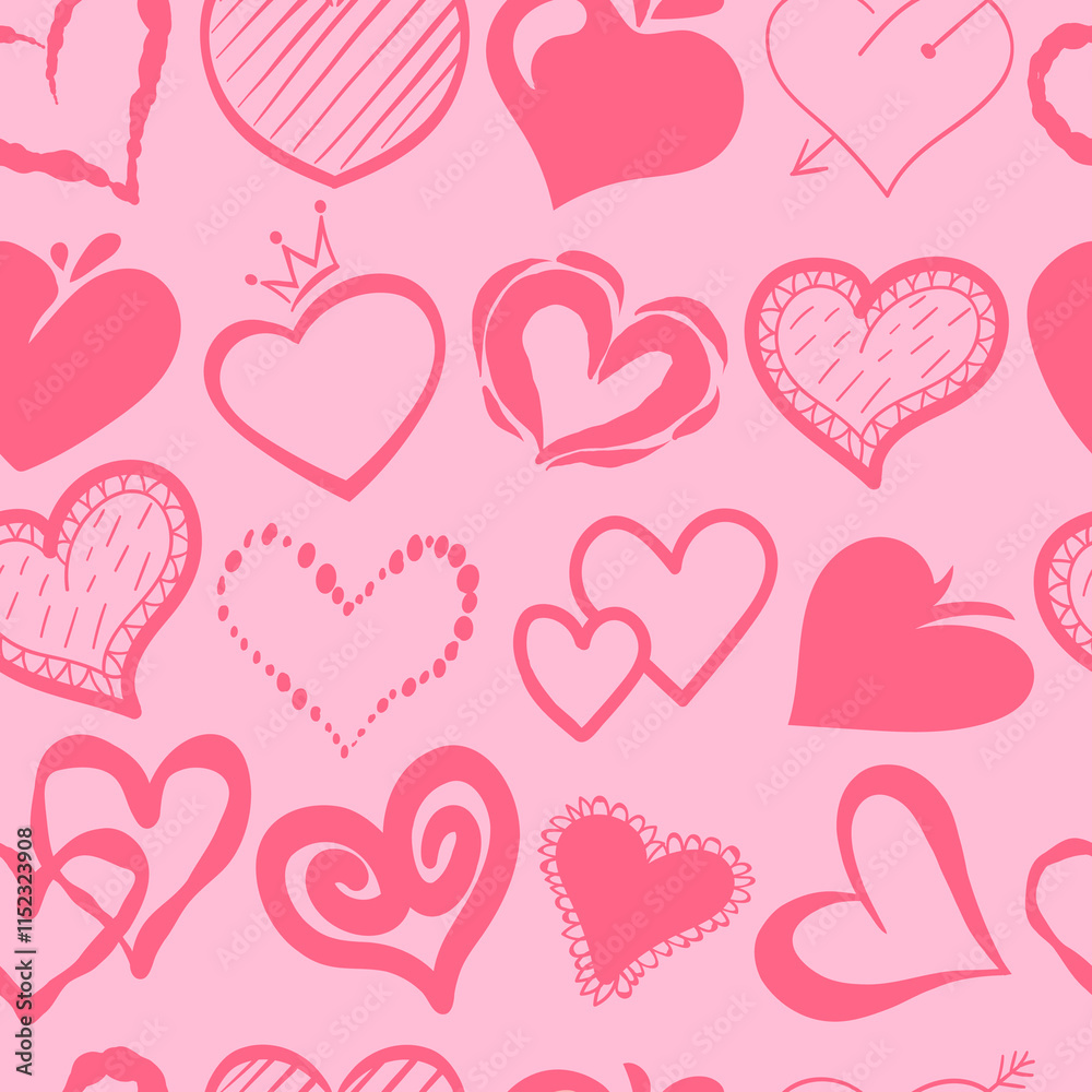 Doodle red hearts seamless pattern. Romantic abstract symbols. Love elements. Repeated print. Valentines hand drawn signs. Romance and passion. Graffiti graphic. Splendid vector background Doodle red hearts seamless pattern. Romantic abstract symbols. Love elements. Repeated print. Valentines hand drawn signs. Romance and passion. Graffiti graphic. Splendid vector background