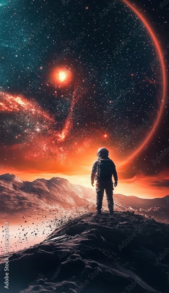 Obraz premium An astronaut gazes at the stars from space.