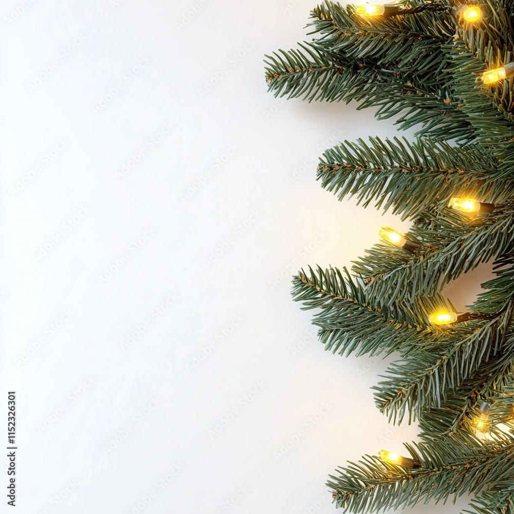 Christmas tree branch on white with christmas light Christmas tree branch on white with christmas light