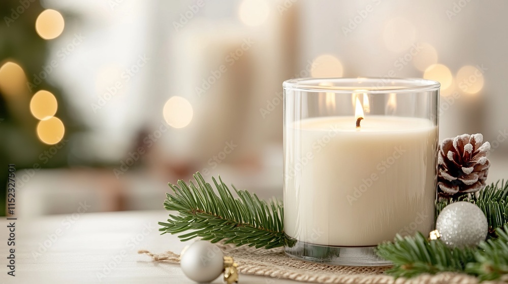 Clean Christmas candle with subtle holiday decor Clean Christmas candle with subtle holiday decor