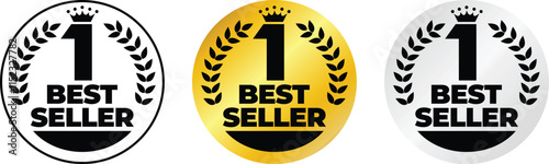 Top No. 1 Best seller badge with rosette logo design. Vector label isolated for icon, insigna, seal, tag, sign, seal, symbol, stamp, sticker, emblem, banner, etc.