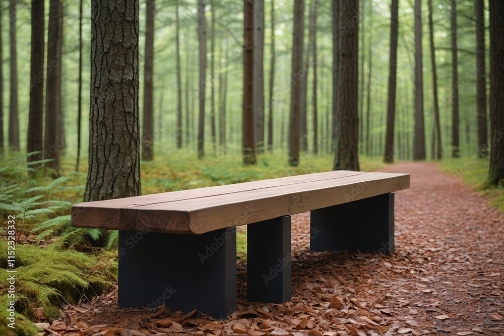 there is a bench in the middle of a forest with leaves on the ground there is a bench in the middle of a forest with leaves on the ground