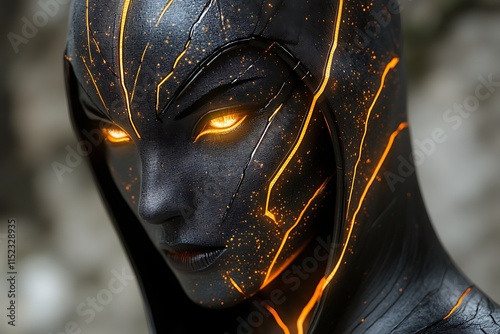 Obsidian Woman Glowing With Inner Fire photo